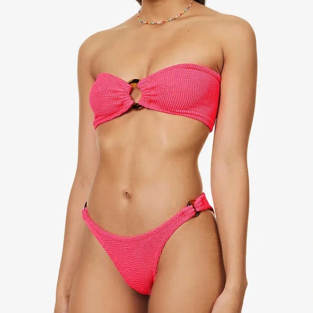 Hunza G Gloria Bandeau Crinkle Bikini Set Pink Fuschia Strapless Tortoise